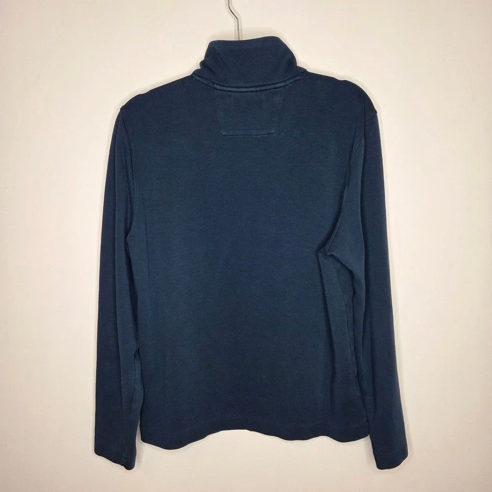 Banana Republic Mens Navy Blue Grey Striped Quarter Zip‎ Cotton Pullover Medium